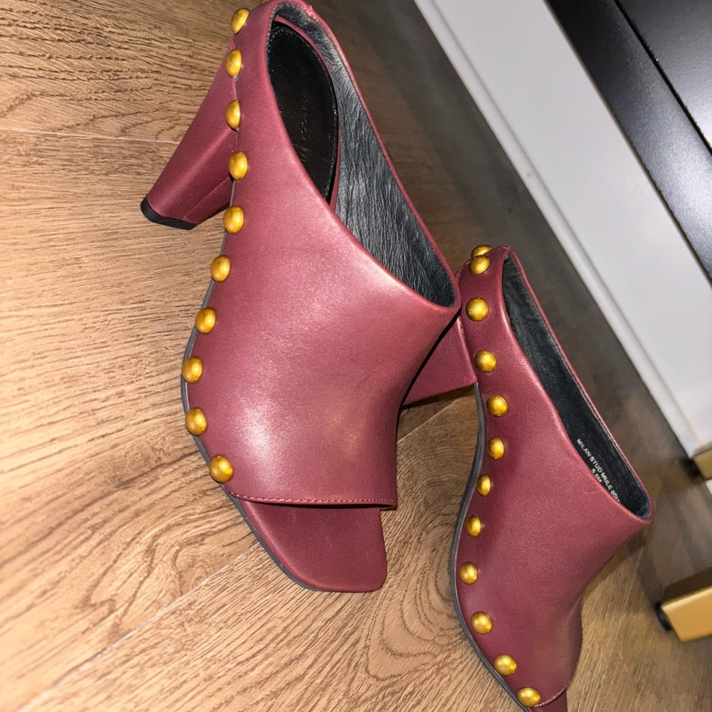 Rebecca Minkoff Maroon Mules with Gold Studs